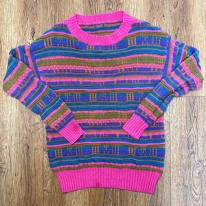 Wild Fable Chunky 3D Knit Sweater Geometric Crewneck Womens L colorful pink